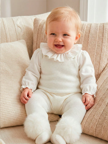 Girls Cream Pom Pom Shirt Set