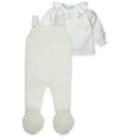 Girls Cream Pom Pom Shirt Set