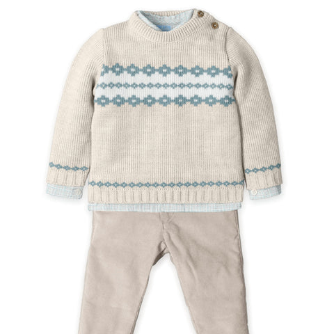 Mac Ilusion Boys Beige Fairisle Knitted Set