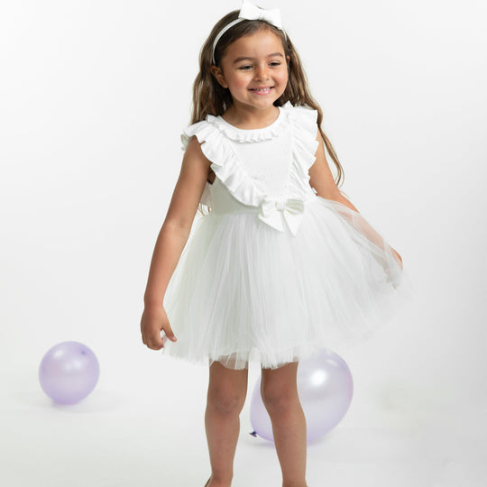 Girls Ivory Tulle Bow Dress with Hairband