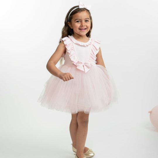 Girls Pink Tulle Bow Dress