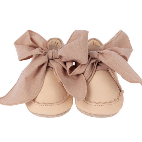 Donsje Baby Girls Pink Leather Bow Shoe