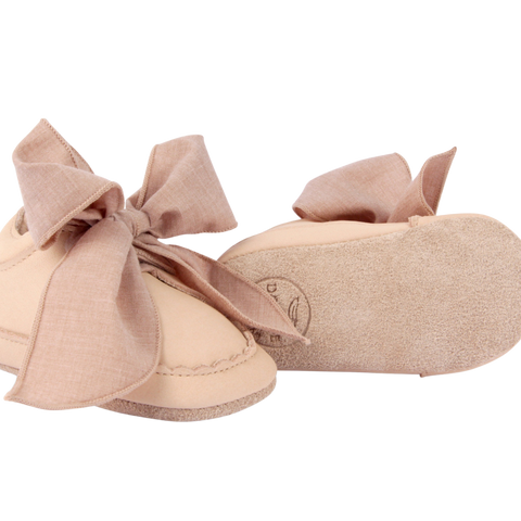 Donsje Baby Girls Pink Leather Bow Shoe