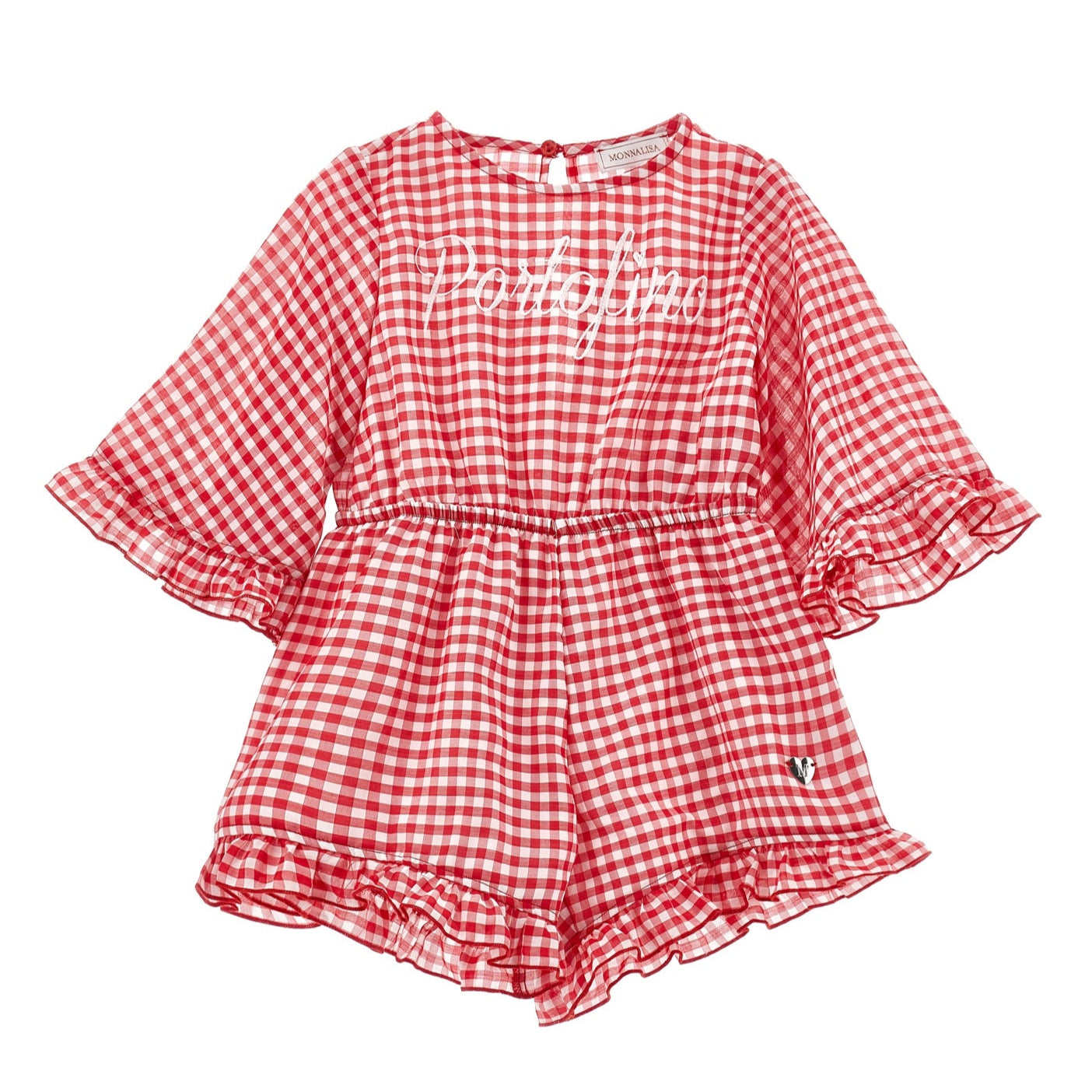 Monnalisa Girls Red Gingham Frill Playsuit