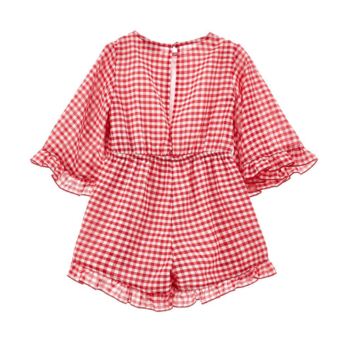 Monnalisa Girls Red Gingham Frill Playsuit