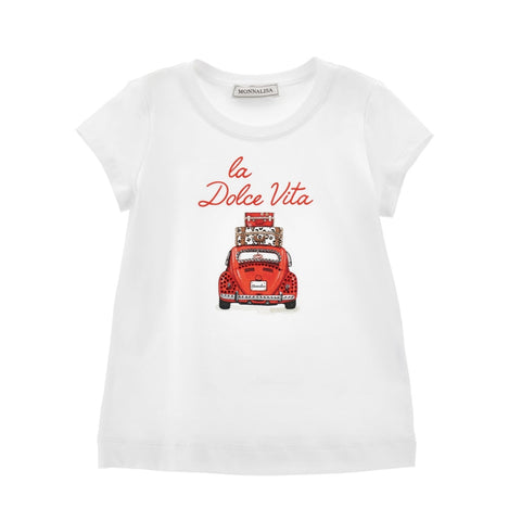 Girls White Car T-Shirt