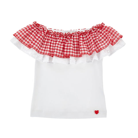 Monnalisa Girls White Gingham T-Shirt