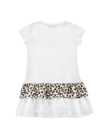 Monnalisa Girls White Leopard Print Frill Dress