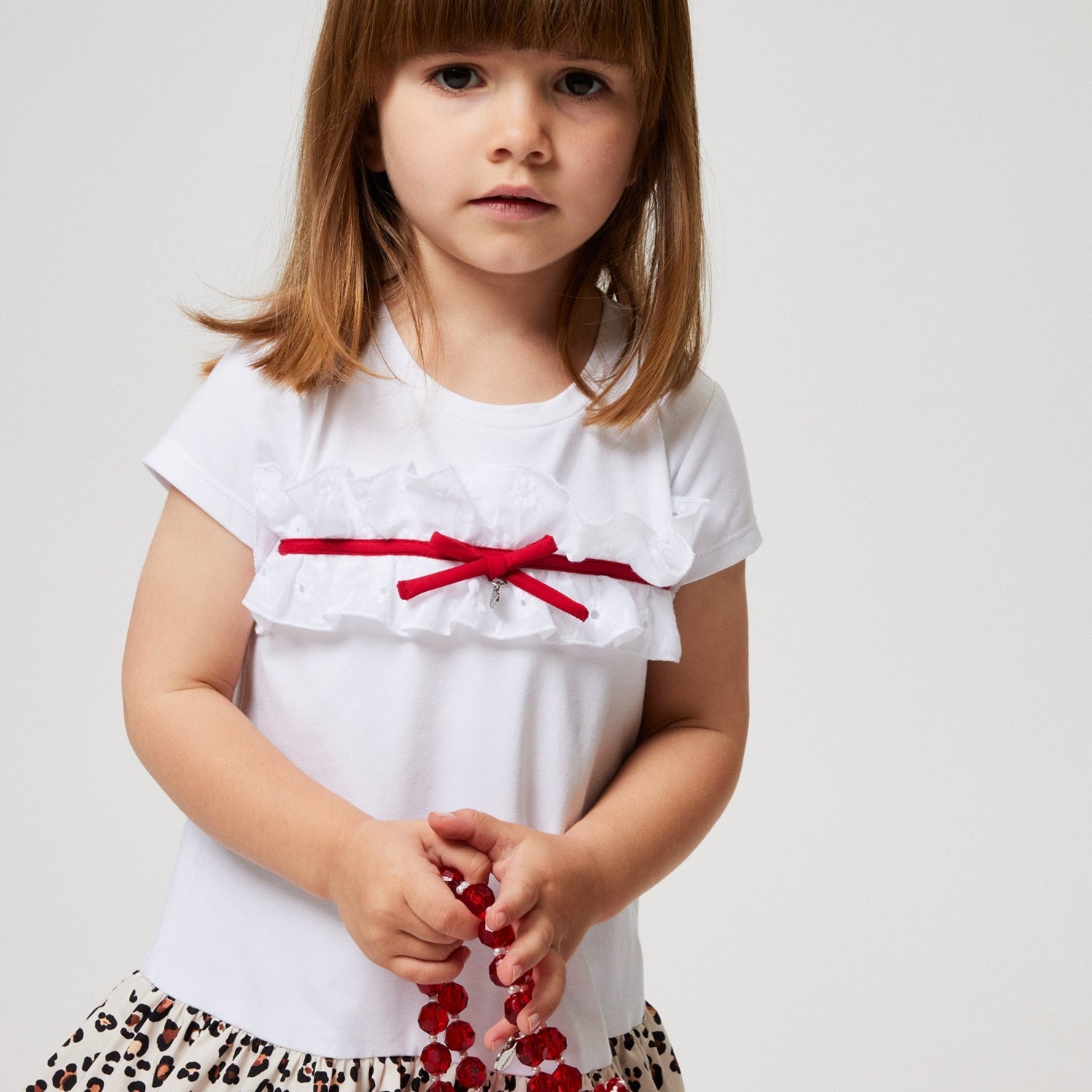 Monnalisa Girls White Leopard Print Frill Dress