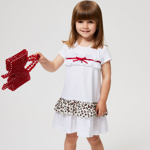 Monnalisa Girls White Leopard Print Frill Dress