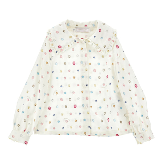 Girls Cream Jewelled Shirt