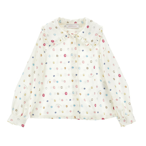 Monnalisa Girls Cream Jewelled Shirt