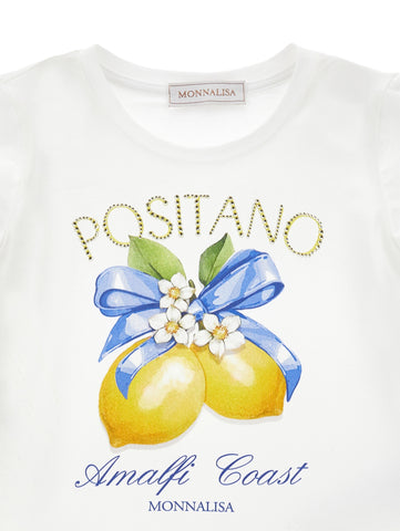 Monnalisa Girls White Lemon Dress