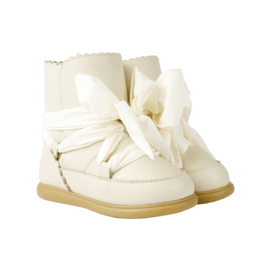 Girls Cream Leather Junow Boots