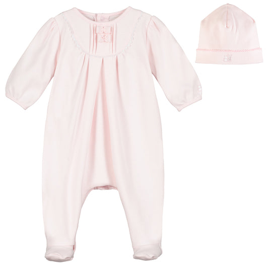 Baby Girls Pink Bow Babygrow with Hat