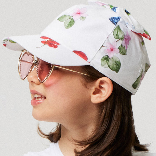 Girls White Floral Cap