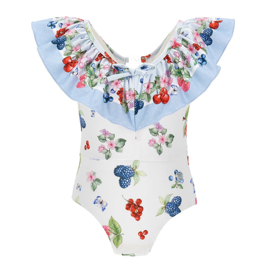 Girls White Frill Fruit Swimsuit