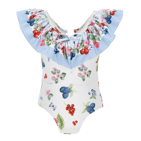 Monnalisa Girls White Frill Fruit Swimsuit