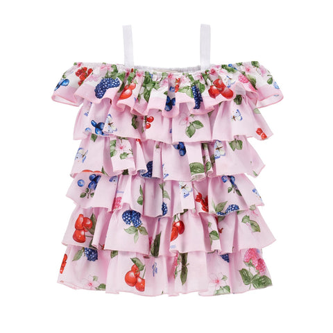 Monnalisa Girls Pink Frill Fruit Dress