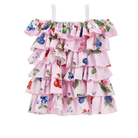 Monnalisa Girls Pink Frill Fruit Dress