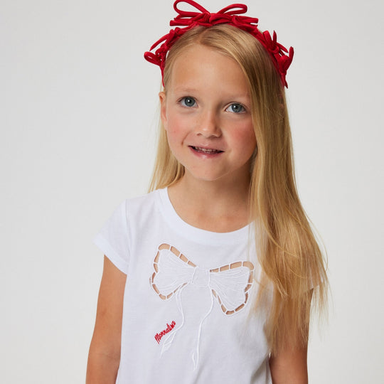 Girls White Bow T-Shirt