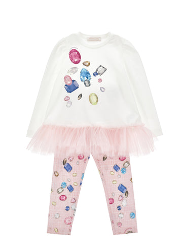 Monnalisa Girls Pink Tulle Legging Set