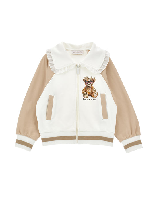 Girls Cream Teddy Frill Zip Up Hoody