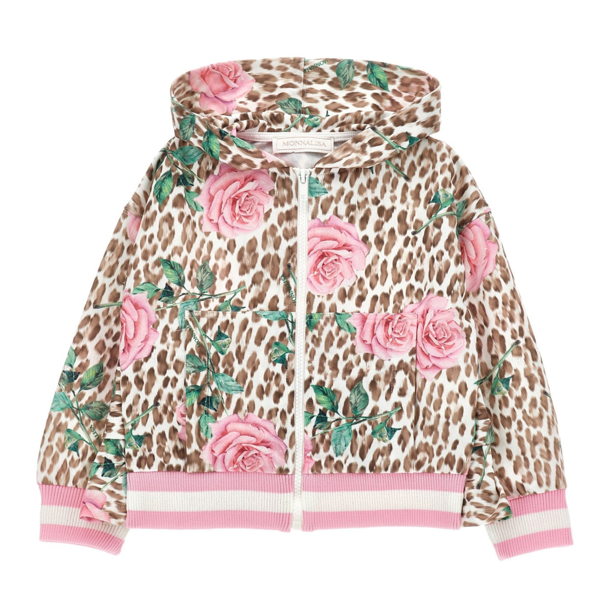 Monnalisa Girls Pink Leopard Zip Up Hoody