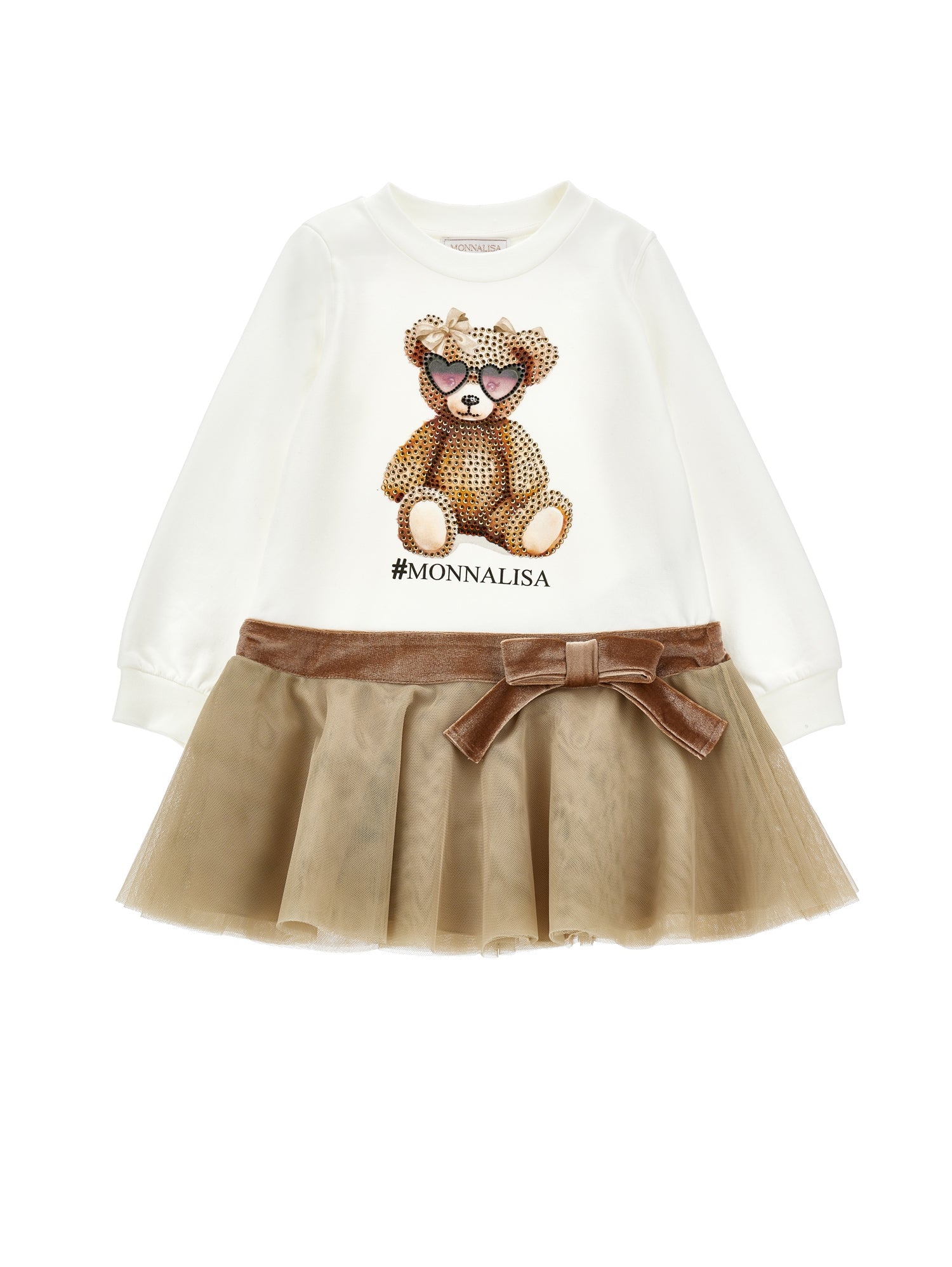 Monnalisa Girls Cream Teddy Tulle Dress