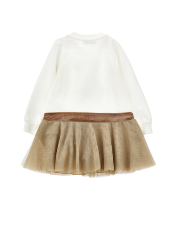 Monnalisa Girls Cream Teddy Tulle Dress