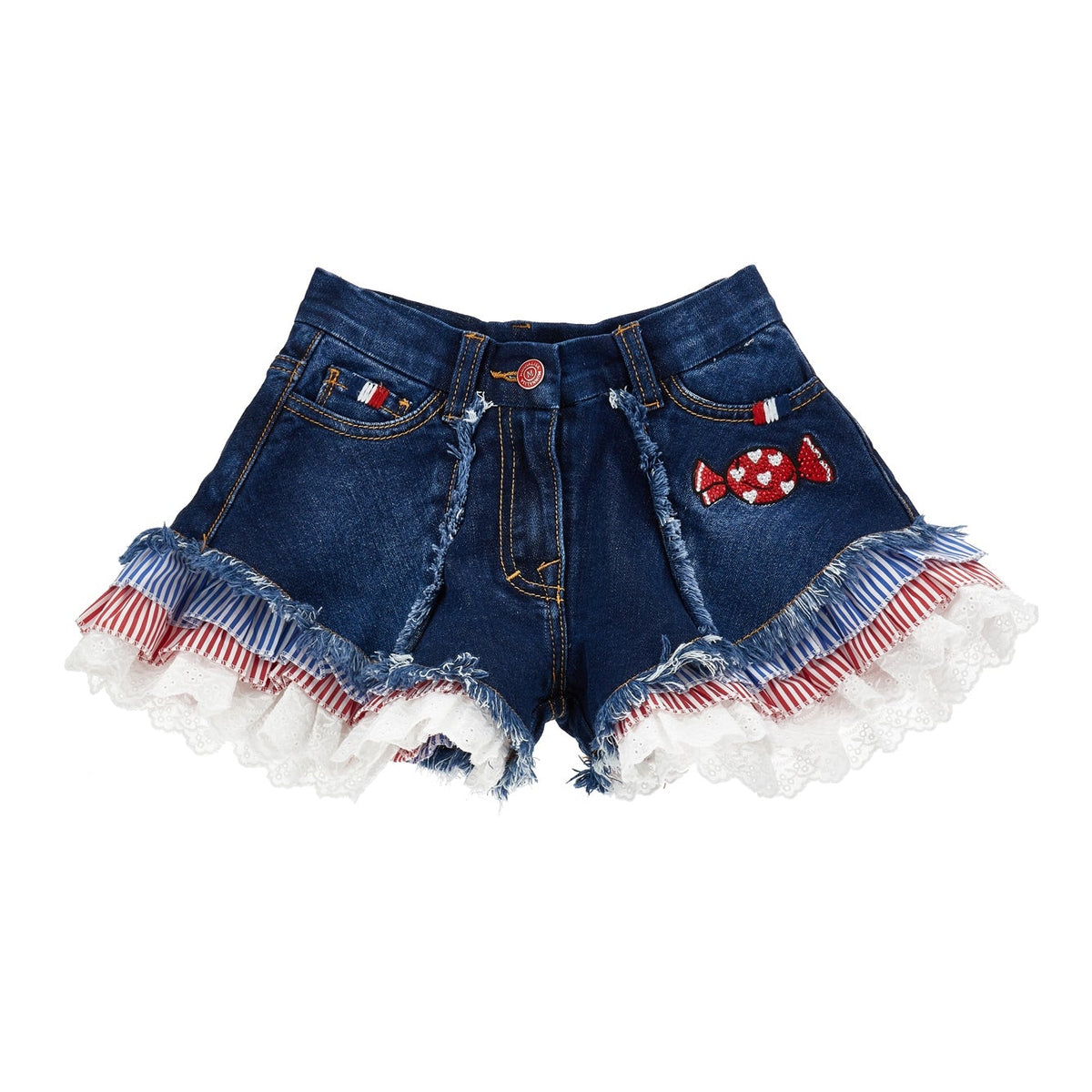 Monnalisa Girls Denim Frill Denim Shorts