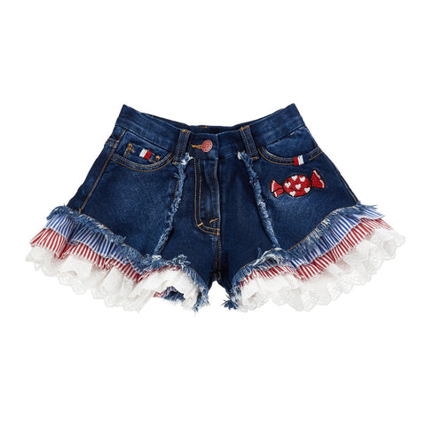 Monnalisa Girls Denim Frill Denim Shorts