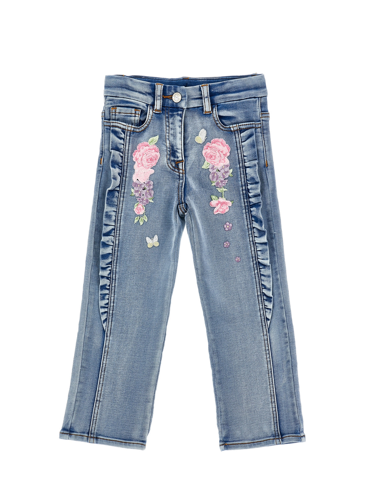 Monnalisa Girls Denim Flower Jeans