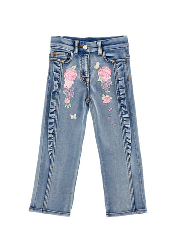 Monnalisa Girls Denim Flower Jeans