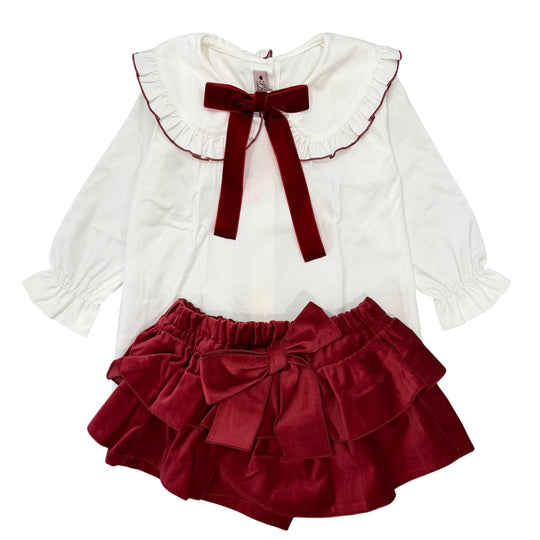 Girls Red Bow Skort Set