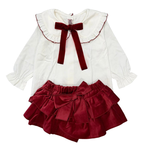 Girls Red Bow Skort Set