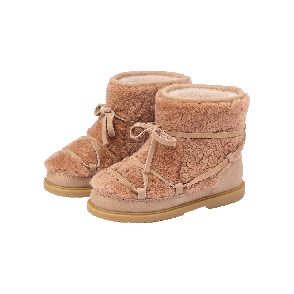Donsje Girls Beige Curly Sheep Wool Cassia Boots