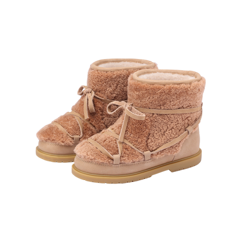 Donsje Girls Beige Curly Sheep Wool Cassia Boots