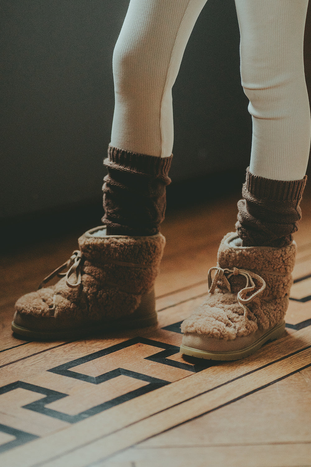 Donsje Girls Beige Curly Sheep Wool Cassia Boots