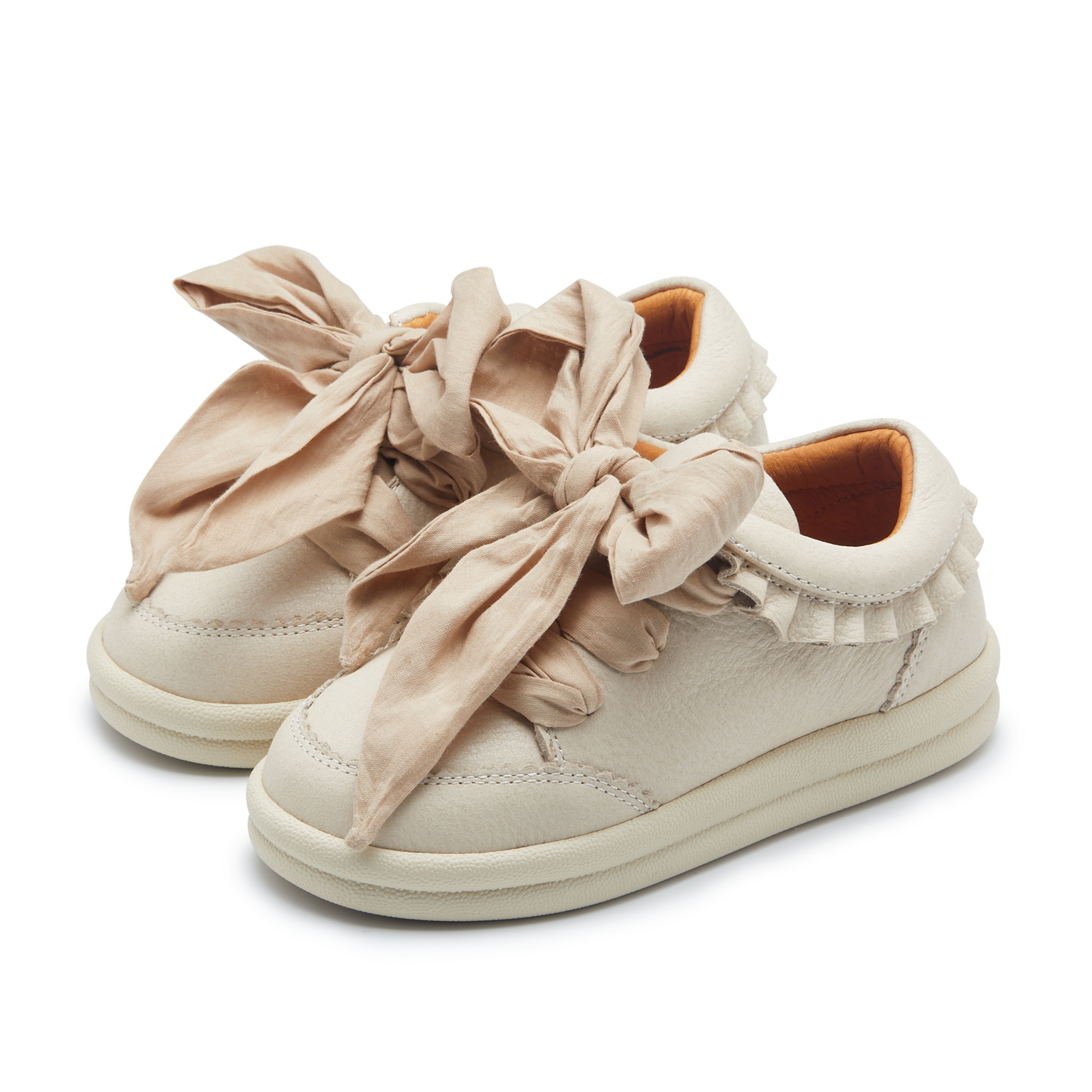 Donsje Girls Cream Leather Bow Trainers