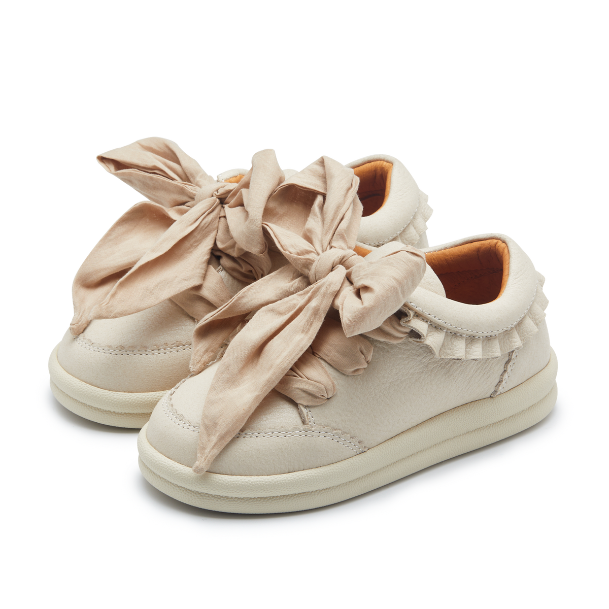 Donsje Girls Cream Leather Bow Trainers