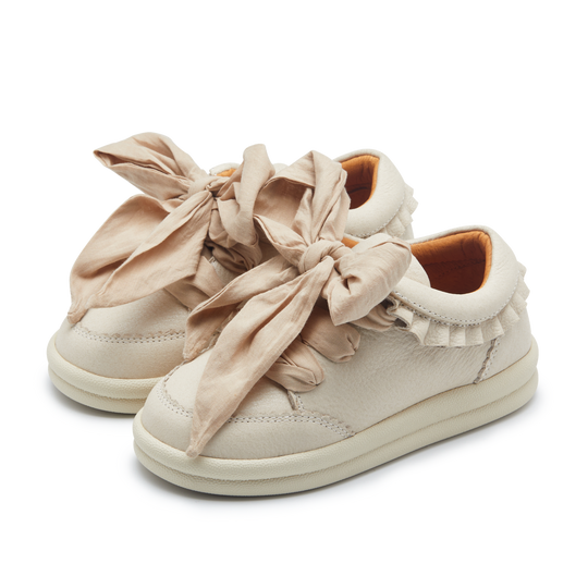 Girls Cream Leather Bow Trainers