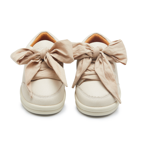 Donsje Girls Cream Leather Bow Trainers