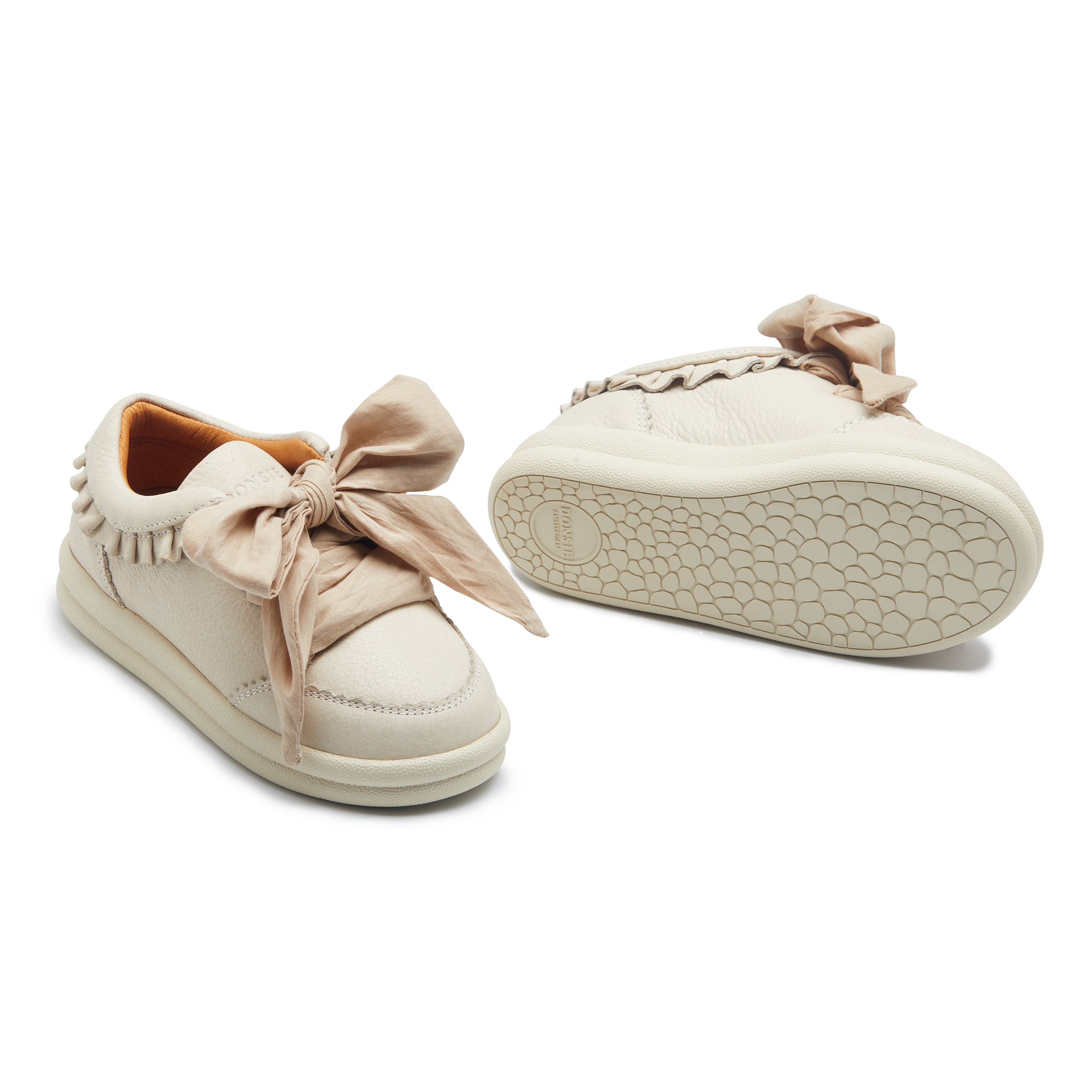 Donsje Girls Cream Leather Bow Trainers