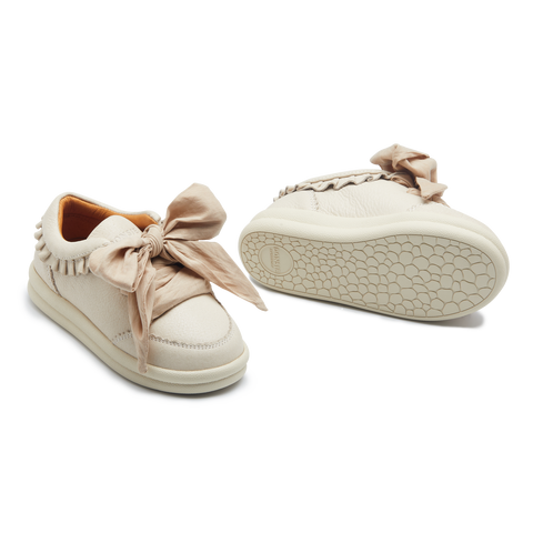 Donsje Girls Cream Leather Bow Trainers