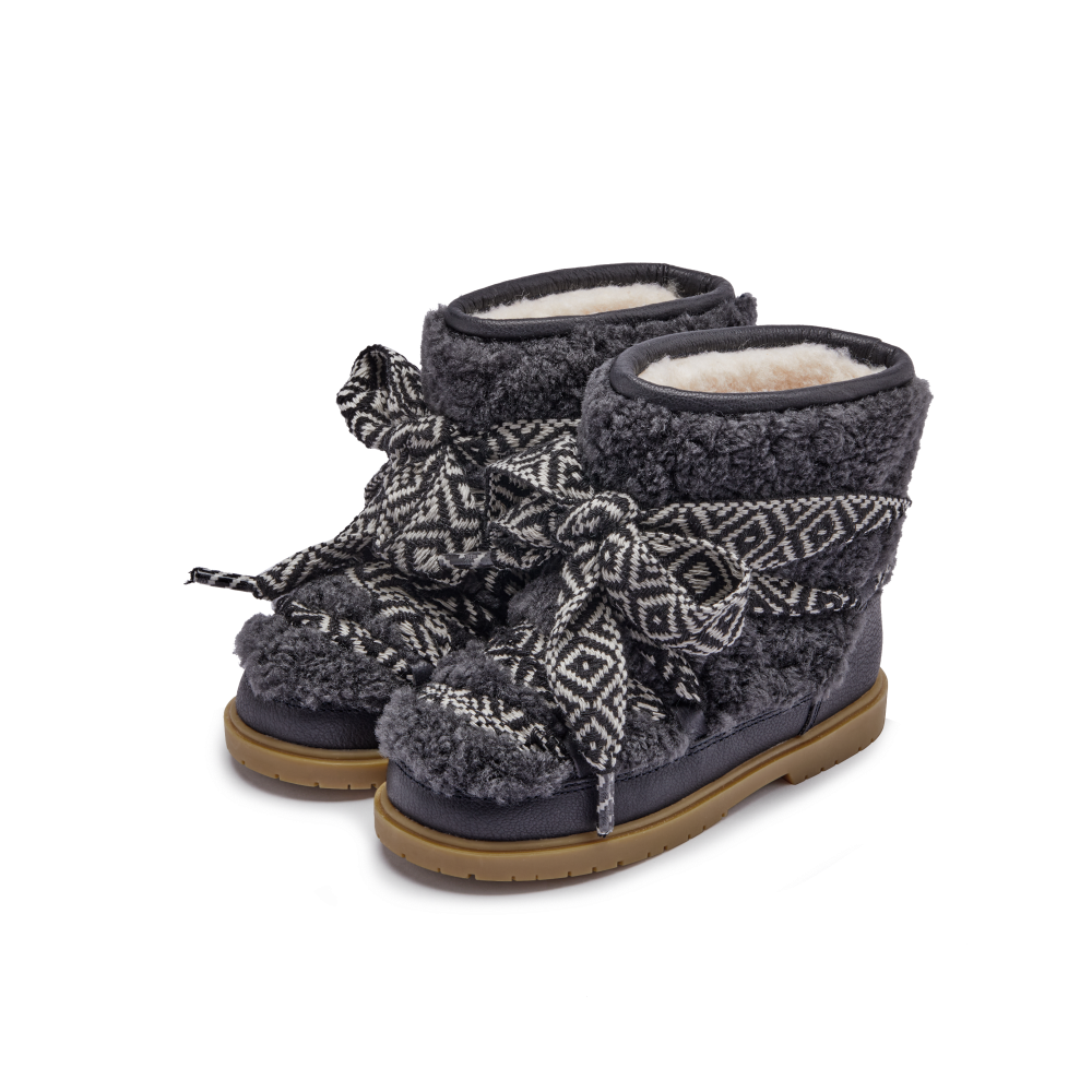 Donsje Girls Navy Sheep Wool Walaya Boots