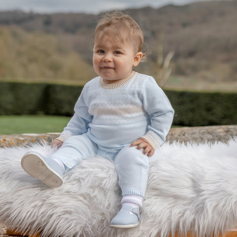 Baby Boys Blue Magnus Knitted Babygrow