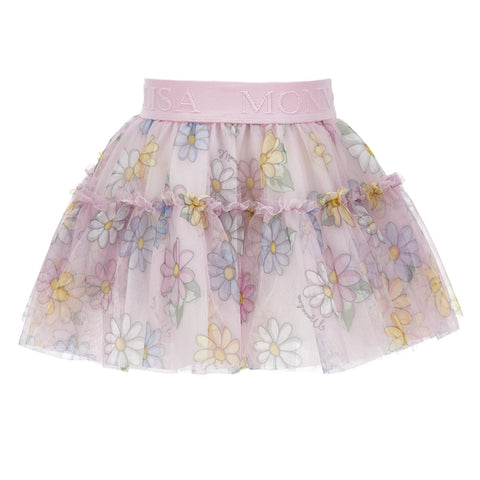 Monnalisa Baby Girls Pink Flower Tulle Skirt