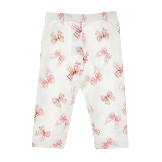 Girls Cream Bow Leggings