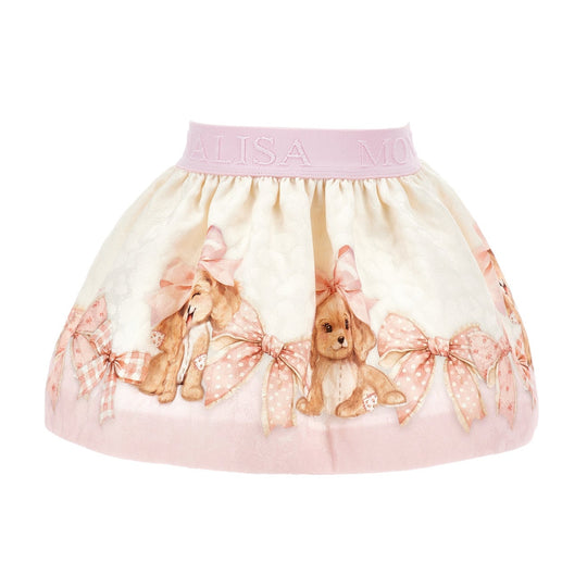 Girls Cream Puppy Bow Skirt